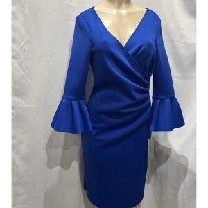 Teri Jon Rickie Freeman Royal Blue Bell Sleeve Sheath Dress NWT Size 8